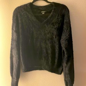 Fuzzy Black V Neck Sweater